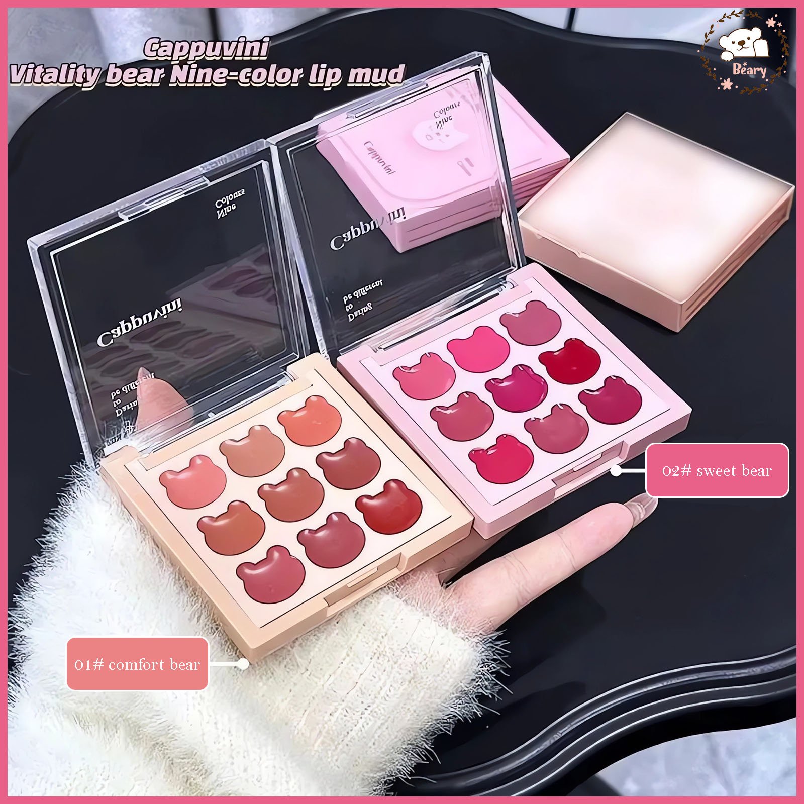 باليت روج الدباديب Clay Bears Lipstick الروج clay ماط قوامه بيكون مخملي تقيل شويه بس ناعم جدا وسهل الدمج شبه قوام الموس بلاشر ممكن تستخدميه روج شفايف او بلاشر خدود